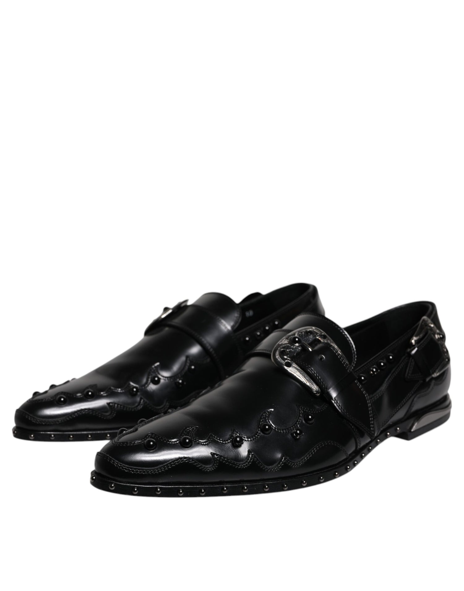 Dolce &amp; Gabbana Black Embellished Derby Monk Strap Shoes