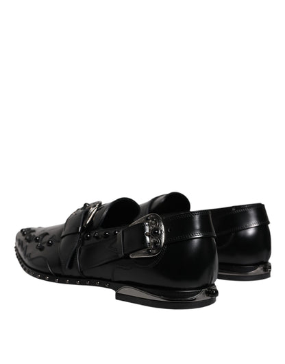 Dolce &amp; Gabbana Black Embellished Derby Monk Strap Shoes