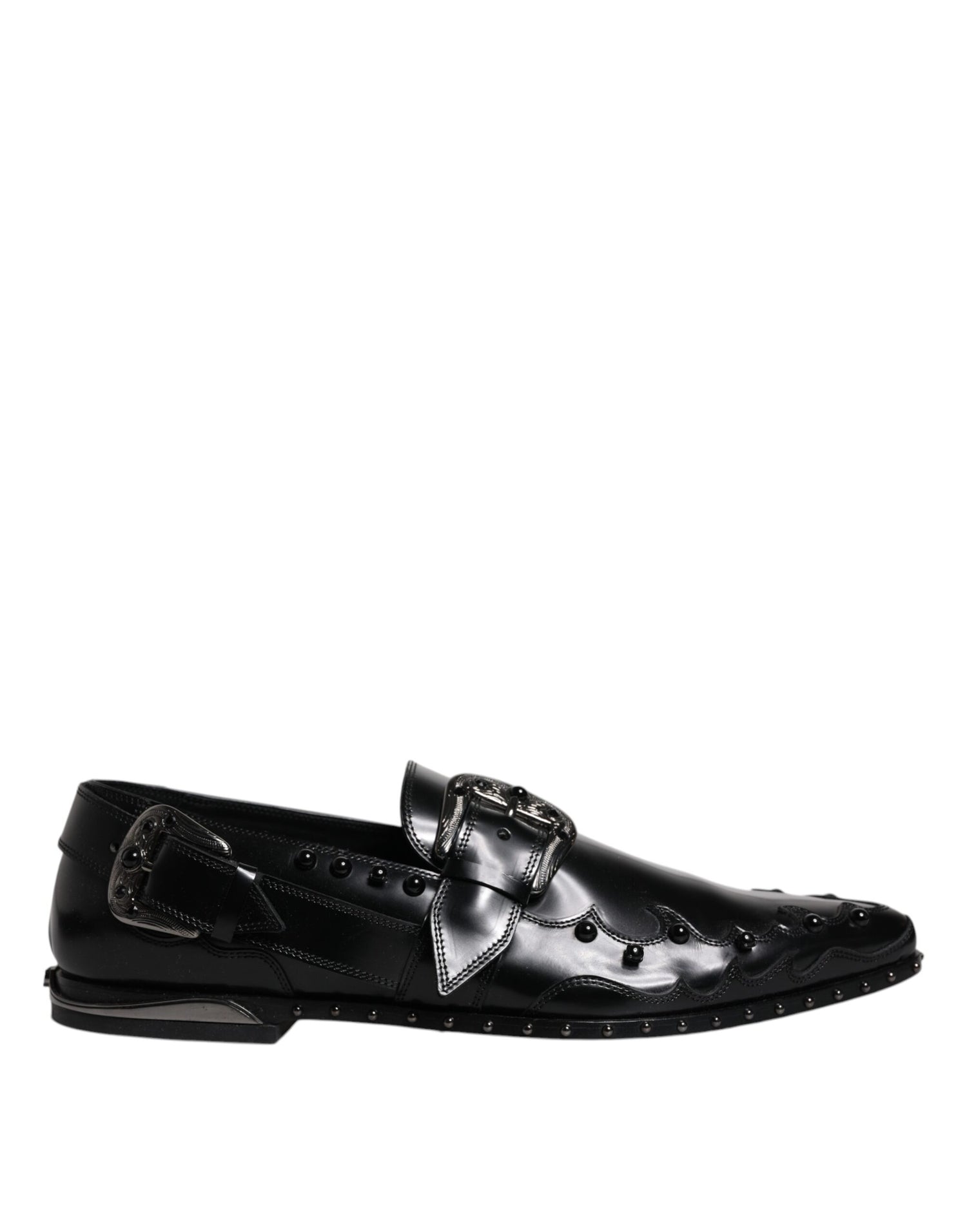 Dolce &amp; Gabbana Black Embellished Derby Monk Strap Shoes