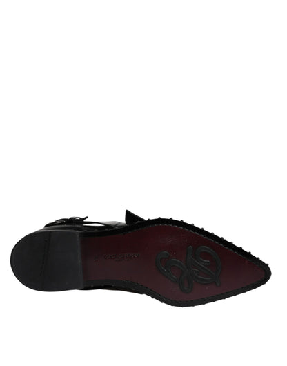 Dolce &amp; Gabbana Black Embellished Derby Monk Strap Shoes