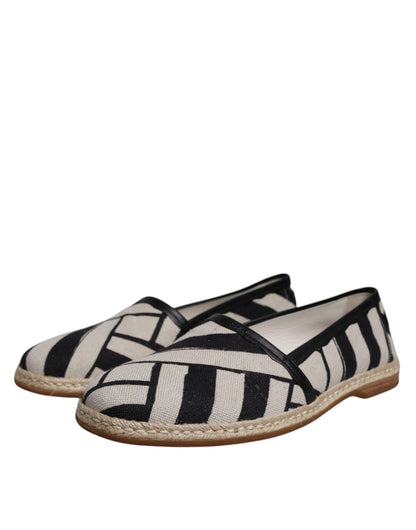 Dolce &amp; Gabbana Black White Stripes Slip On Espadrille Shoes