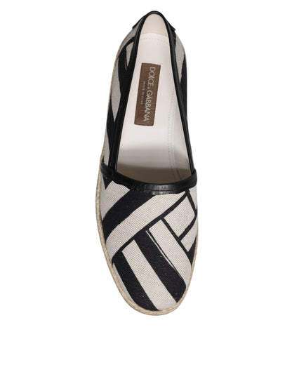 Dolce &amp; Gabbana Black White Stripes Slip On Espadrille Shoes