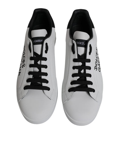 Dolce &amp; Gabbana White Leather Logo Portofino Sneakers Shoes