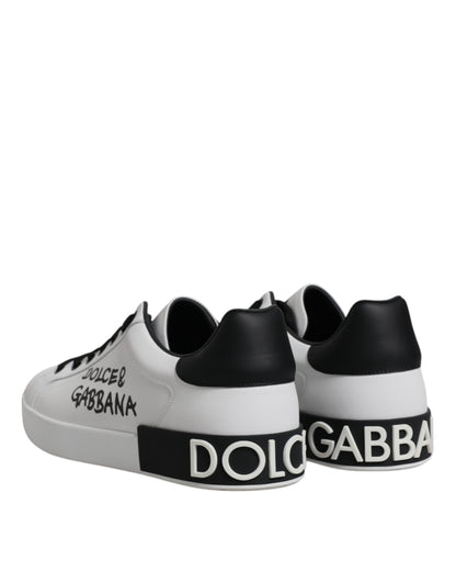 Dolce &amp; Gabbana White Leather Logo Portofino Sneakers Shoes