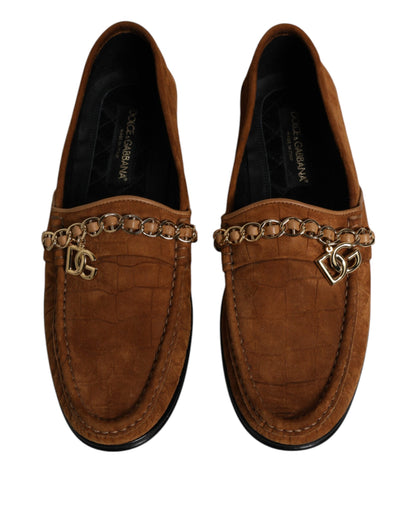 Dolce &amp; Gabbana Brown Suede Leather Loafers Dress Shoes