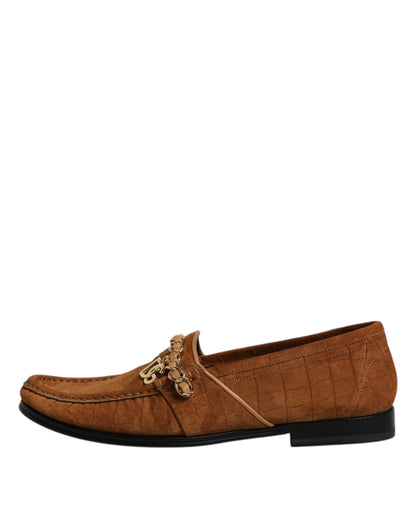 Dolce &amp; Gabbana Brown Suede Leather Loafers Dress Shoes