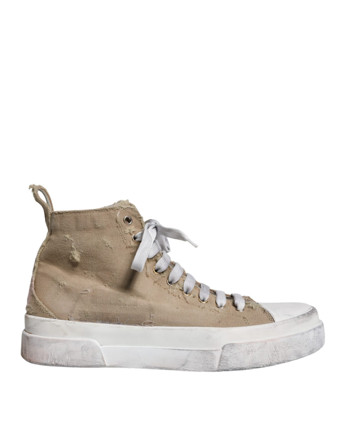 Dolce &amp; Gabbana Beige White Canvas High Top Sneakers Shoes