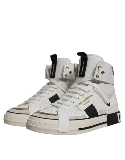 Dolce &amp; Gabbana White Leather High Top Men Sneakers Shoes