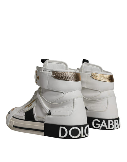 Dolce &amp; Gabbana White Leather High Top Men Sneakers Shoes