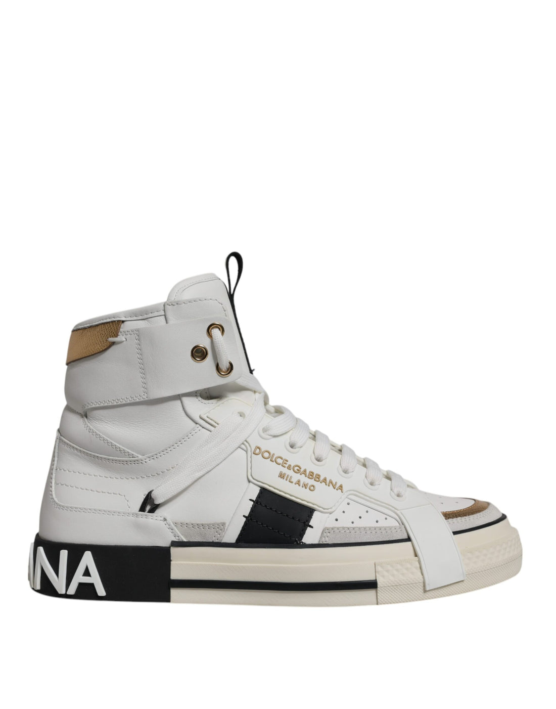 Dolce &amp; Gabbana White Leather High Top Men Sneakers Shoes