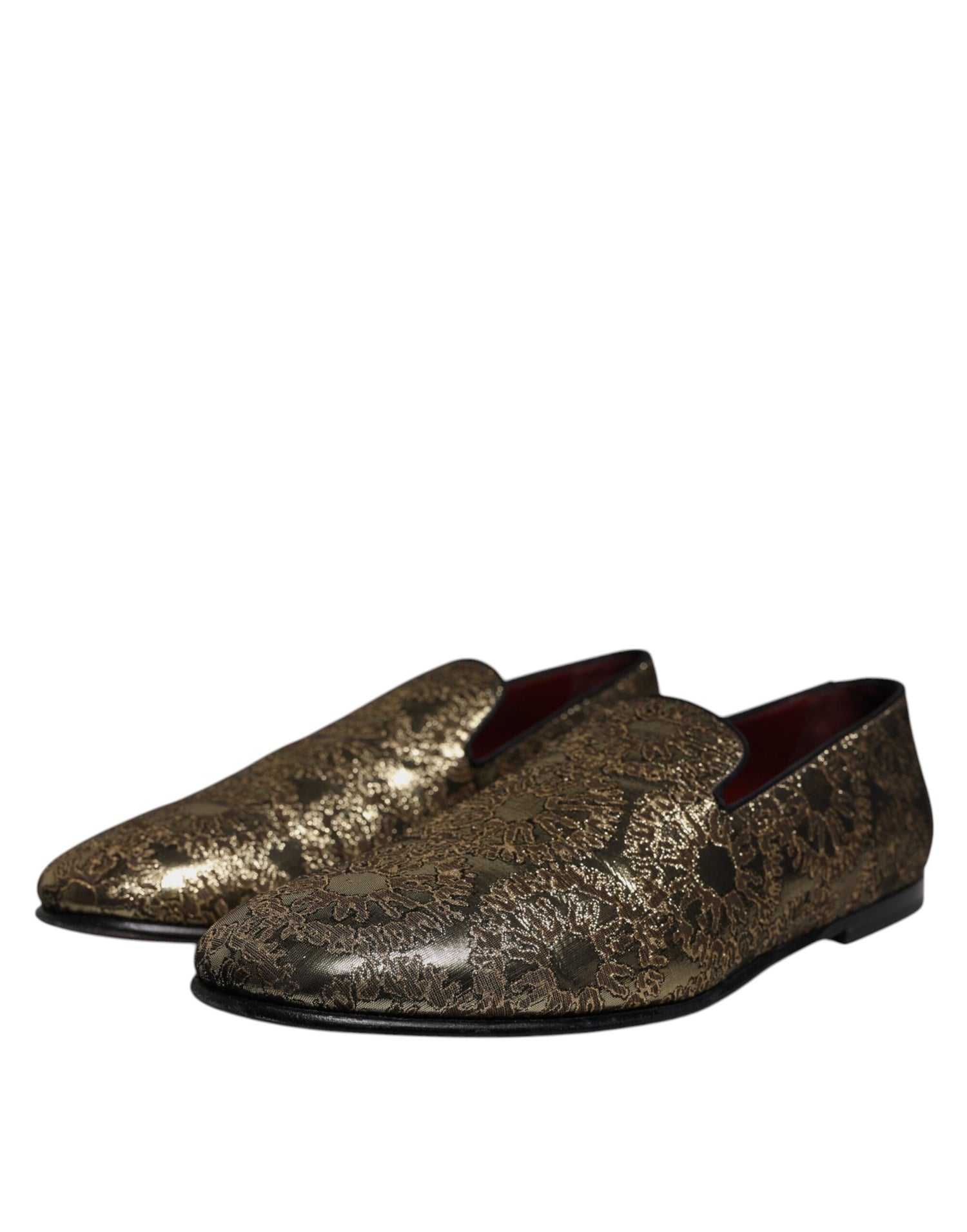 Dolce &amp; Gabbana Gold Jacquard Flats Men Loafers Dress Shoes