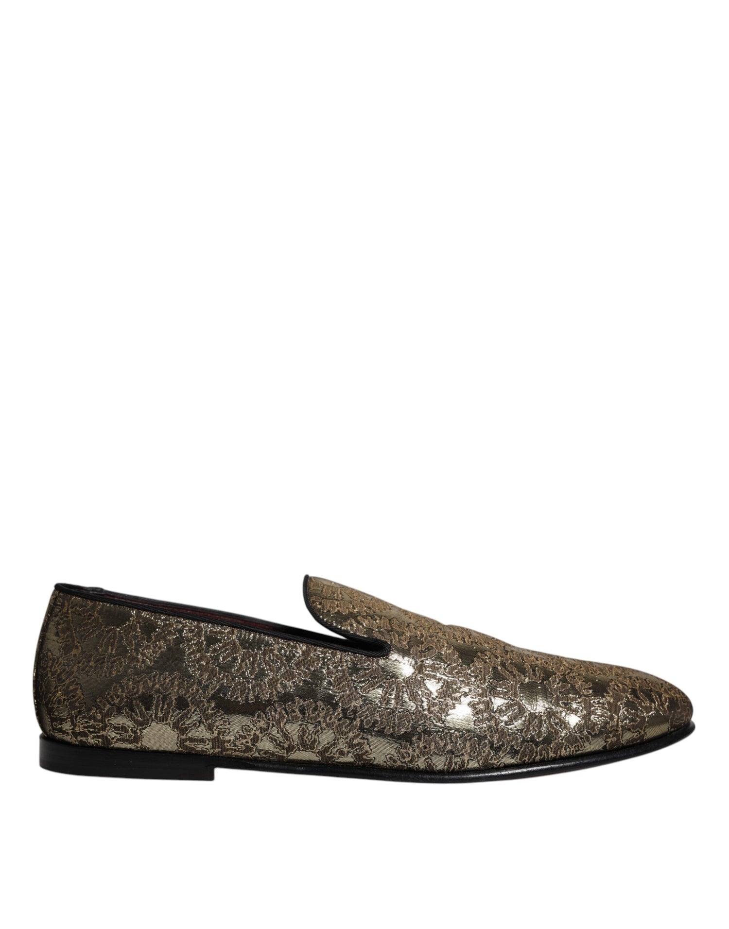 Dolce &amp; Gabbana Gold Jacquard Flats Men Loafers Dress Shoes