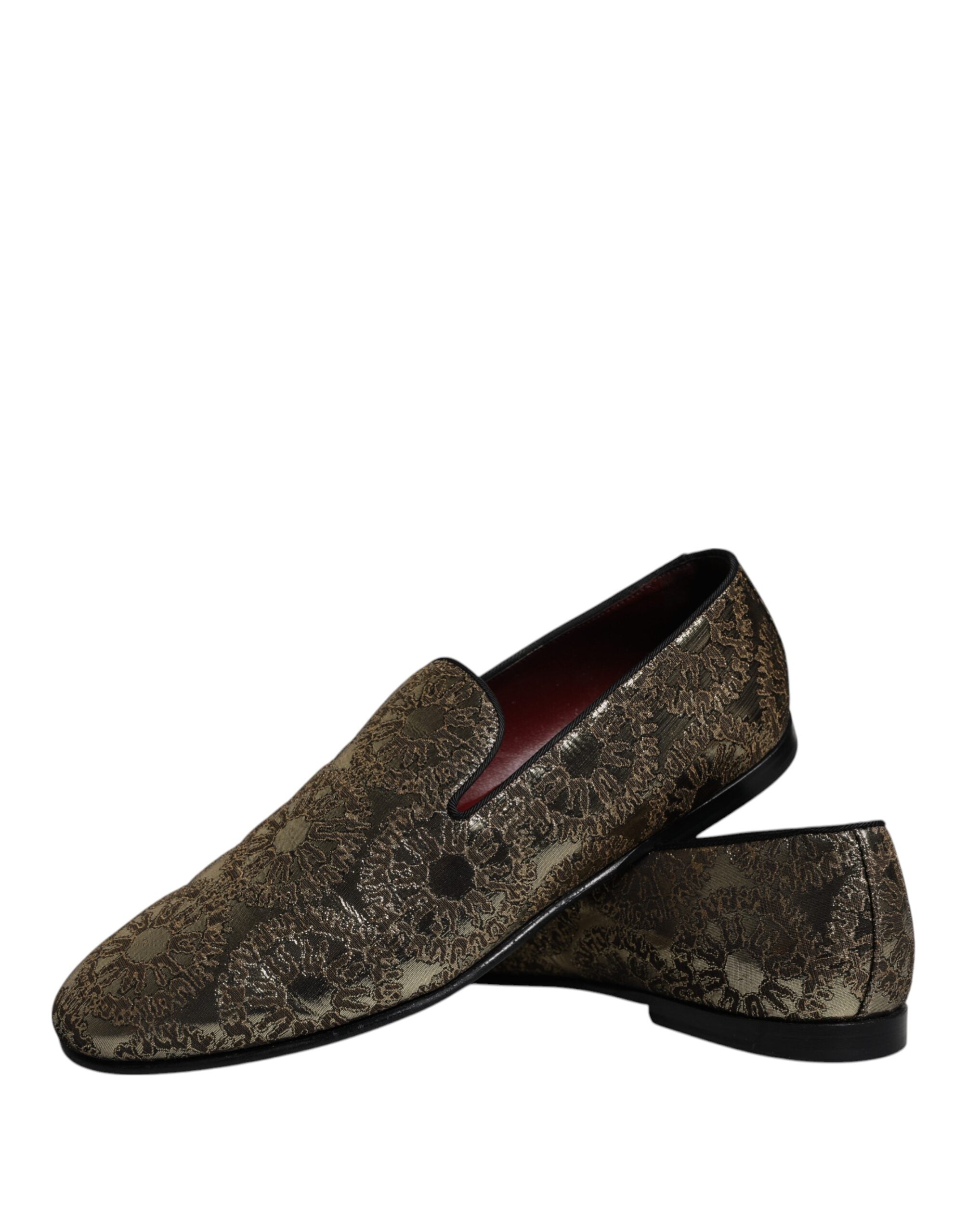 Dolce &amp; Gabbana Gold Jacquard Flats Men Loafers Dress Shoes