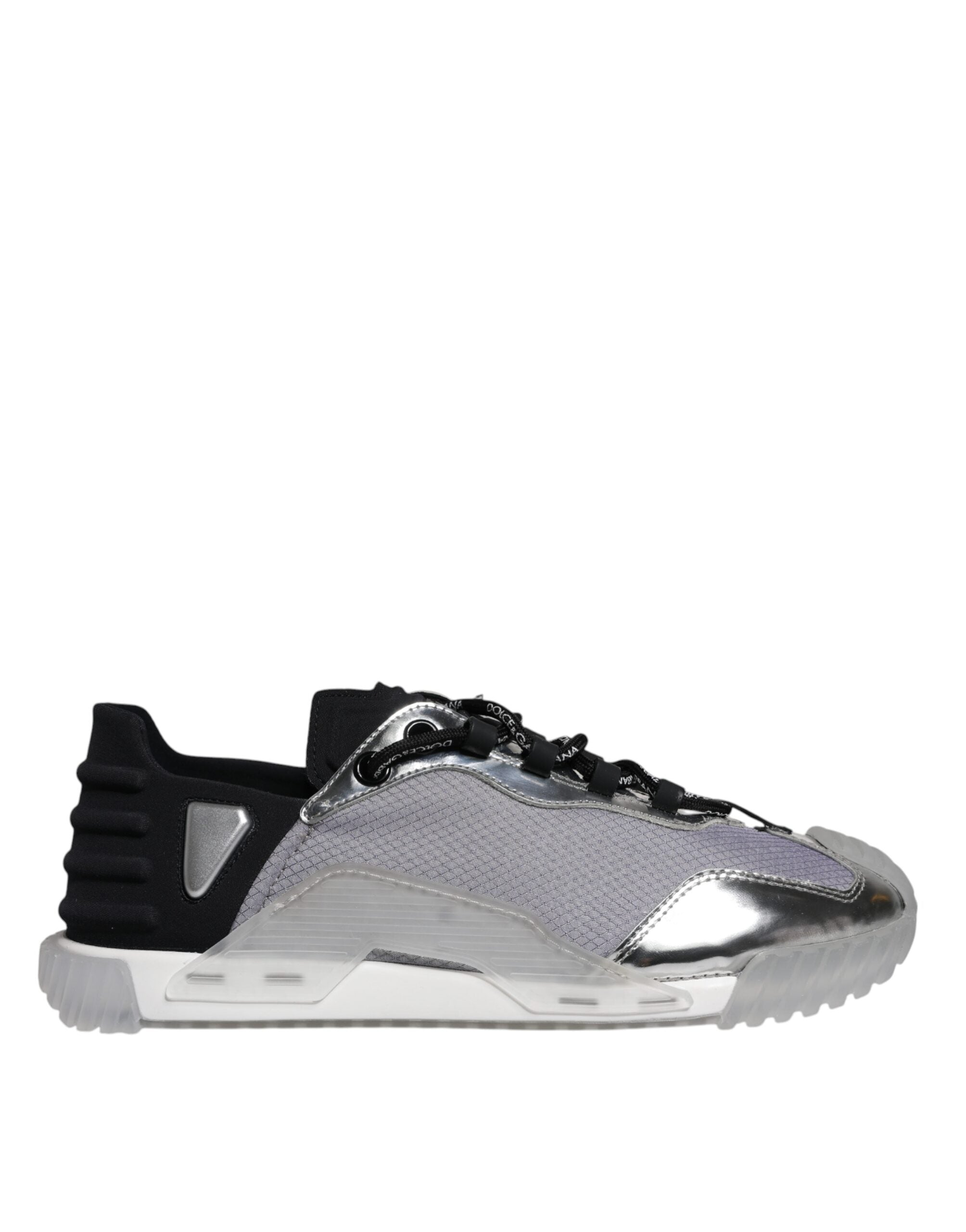 Dolce &amp; Gabbana Silver Black Nylon NS1 Low Top Sneakers Shoes