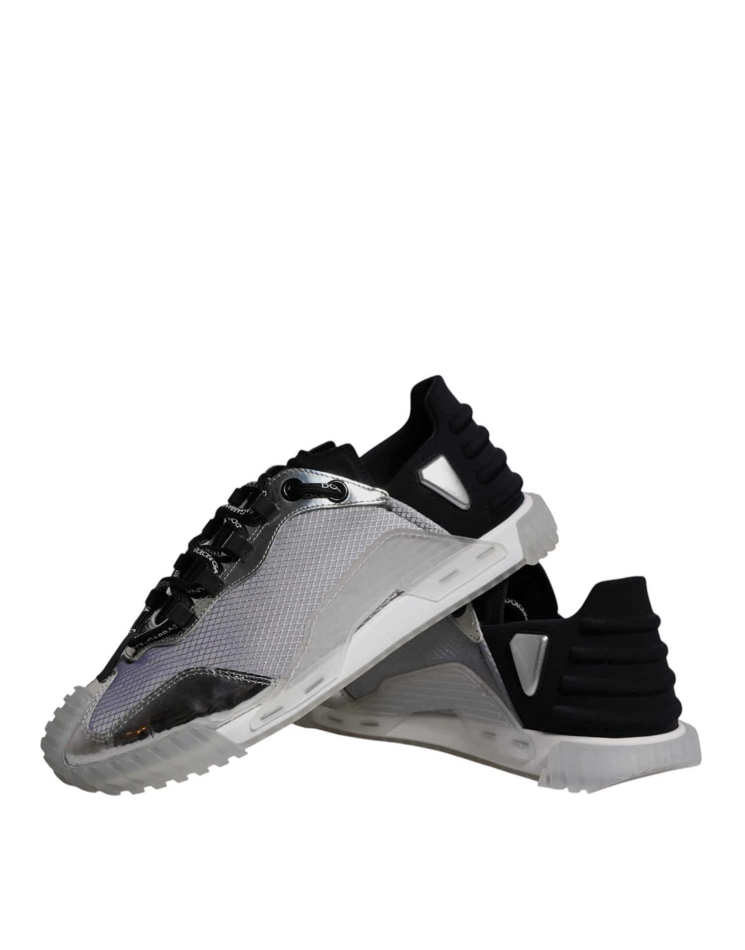 Dolce &amp; Gabbana Silver Black Nylon NS1 Low Top Sneakers Shoes