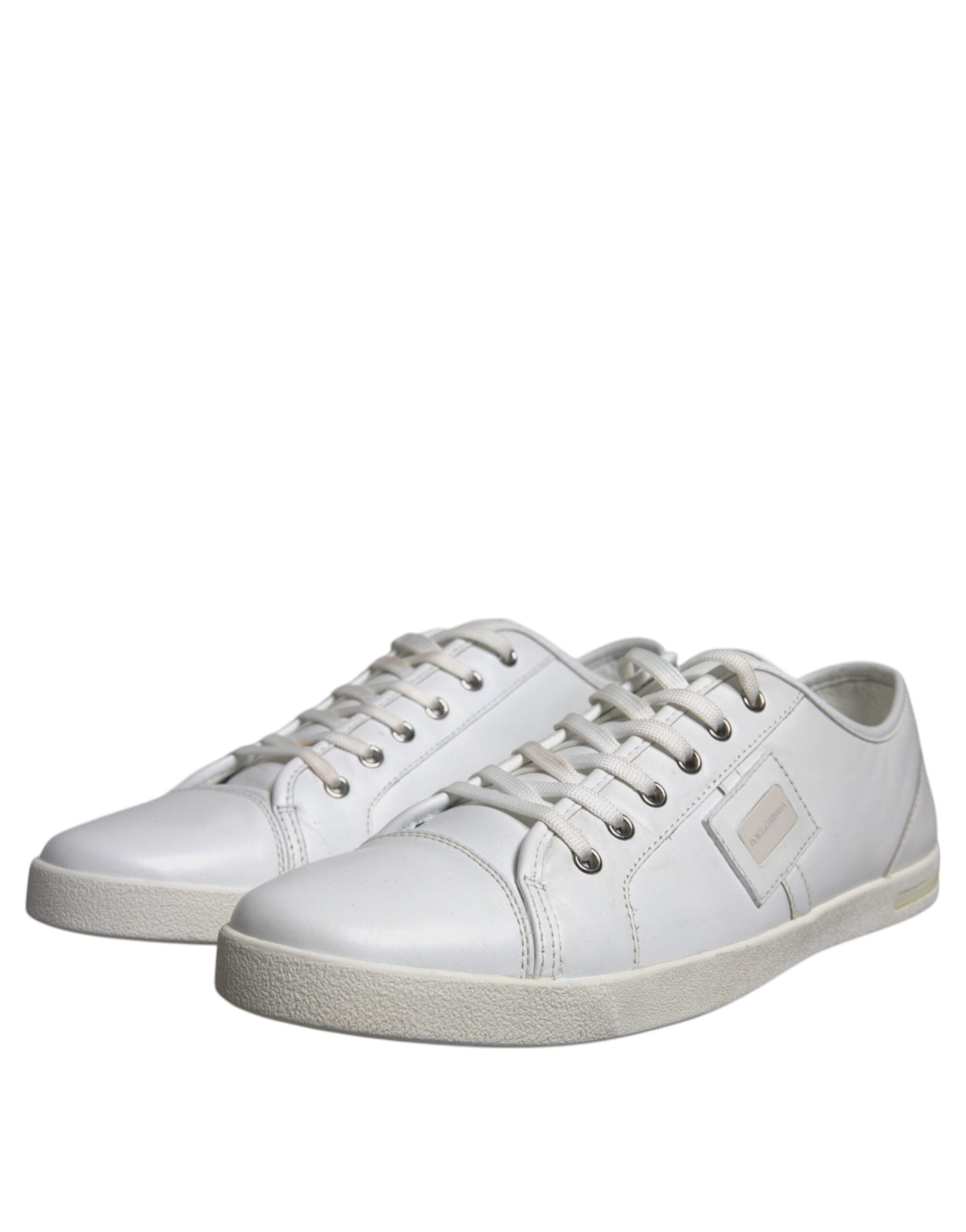 Dolce &amp; Gabbana White Logo Leather Low Top Men Sneakers Shoes