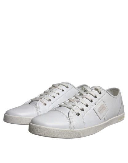 Dolce &amp; Gabbana White Logo Leather Low Top Men Sneakers Shoes