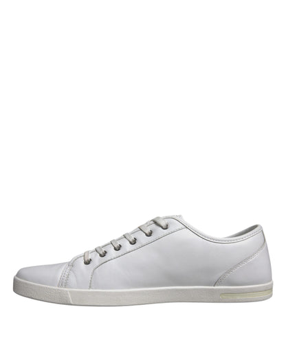 Dolce &amp; Gabbana White Logo Leather Low Top Men Sneakers Shoes