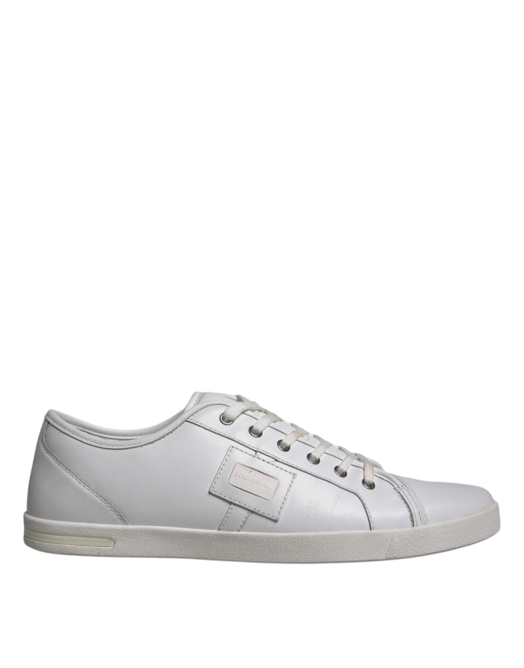 Dolce &amp; Gabbana White Logo Leather Low Top Men Sneakers Shoes