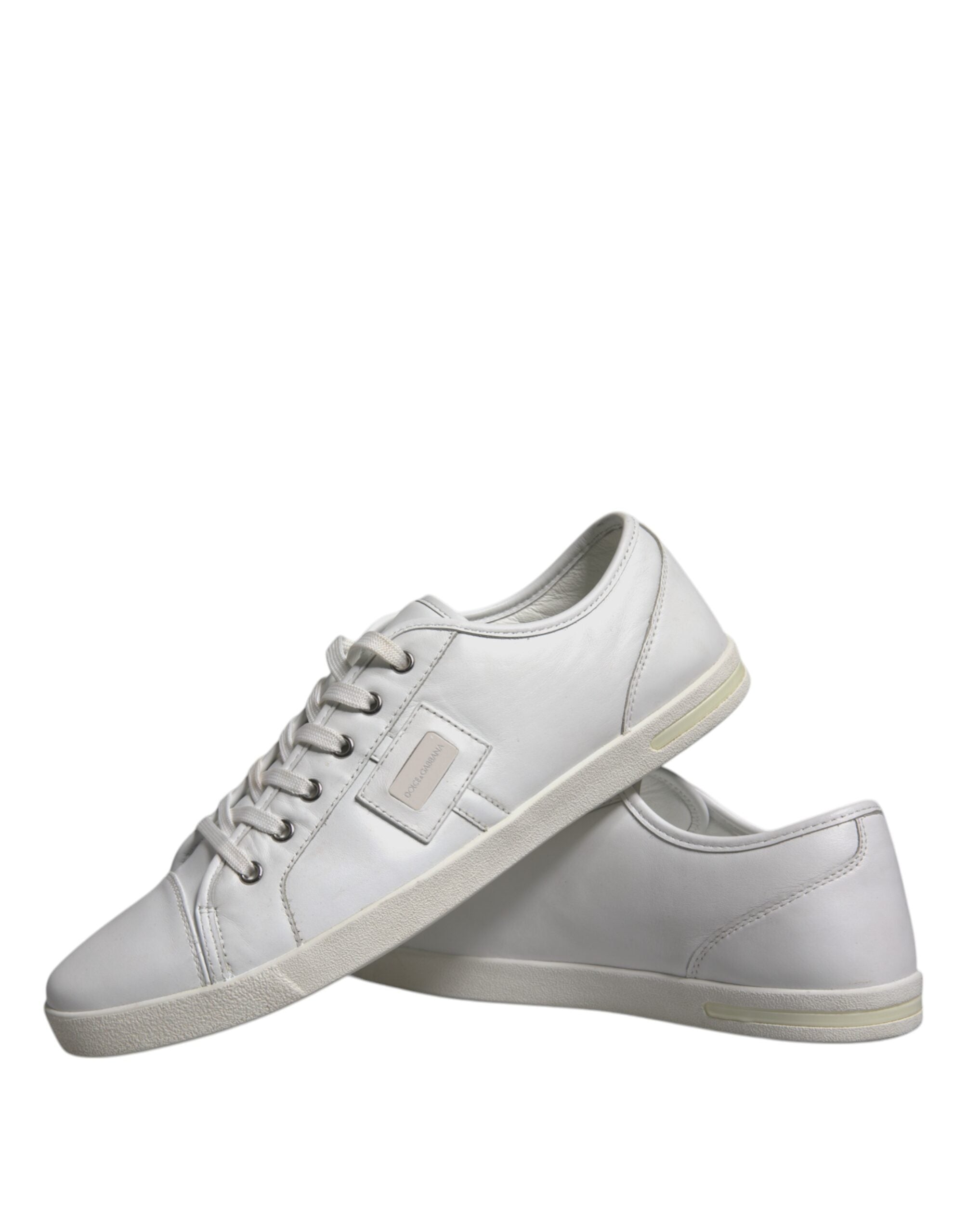 Dolce &amp; Gabbana White Logo Leather Low Top Men Sneakers Shoes