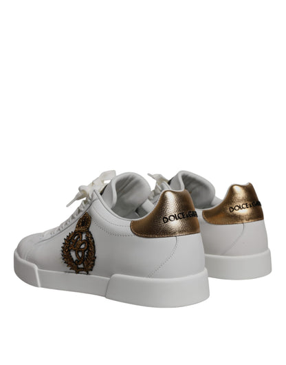 Dolce &amp; Gabbana White Leather DG Logo Casual Low Top Sneakers Shoes