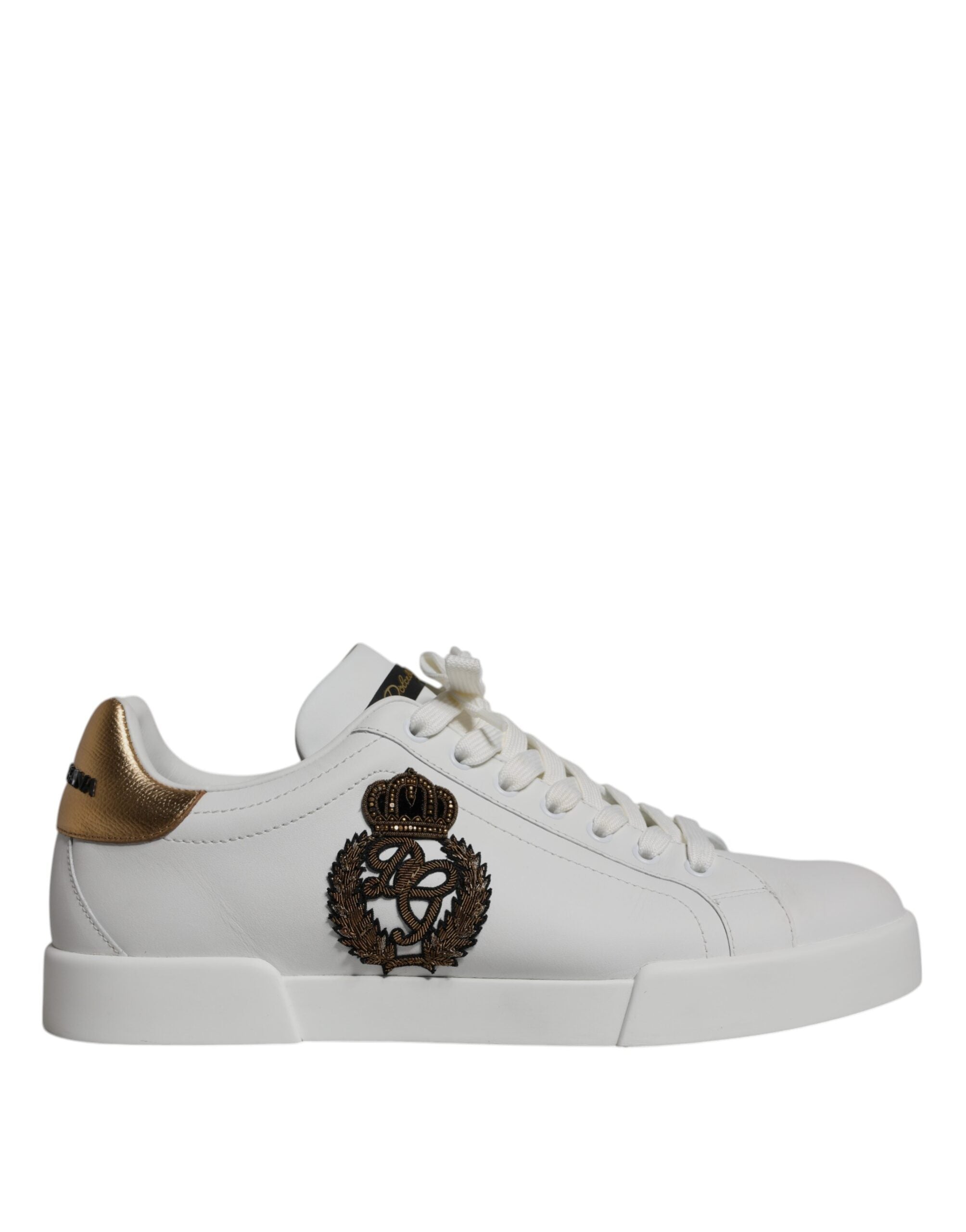 Dolce &amp; Gabbana White Leather DG Logo Casual Low Top Sneakers Shoes