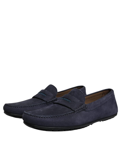 Dolce &amp; Gabbana Blue Calf Leather Slip On Men Moccasin Shoes