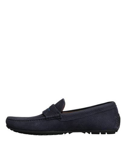 Dolce &amp; Gabbana Blue Calf Leather Slip On Men Moccasin Shoes