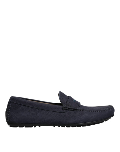 Dolce &amp; Gabbana Blue Calf Leather Slip On Men Moccasin Shoes