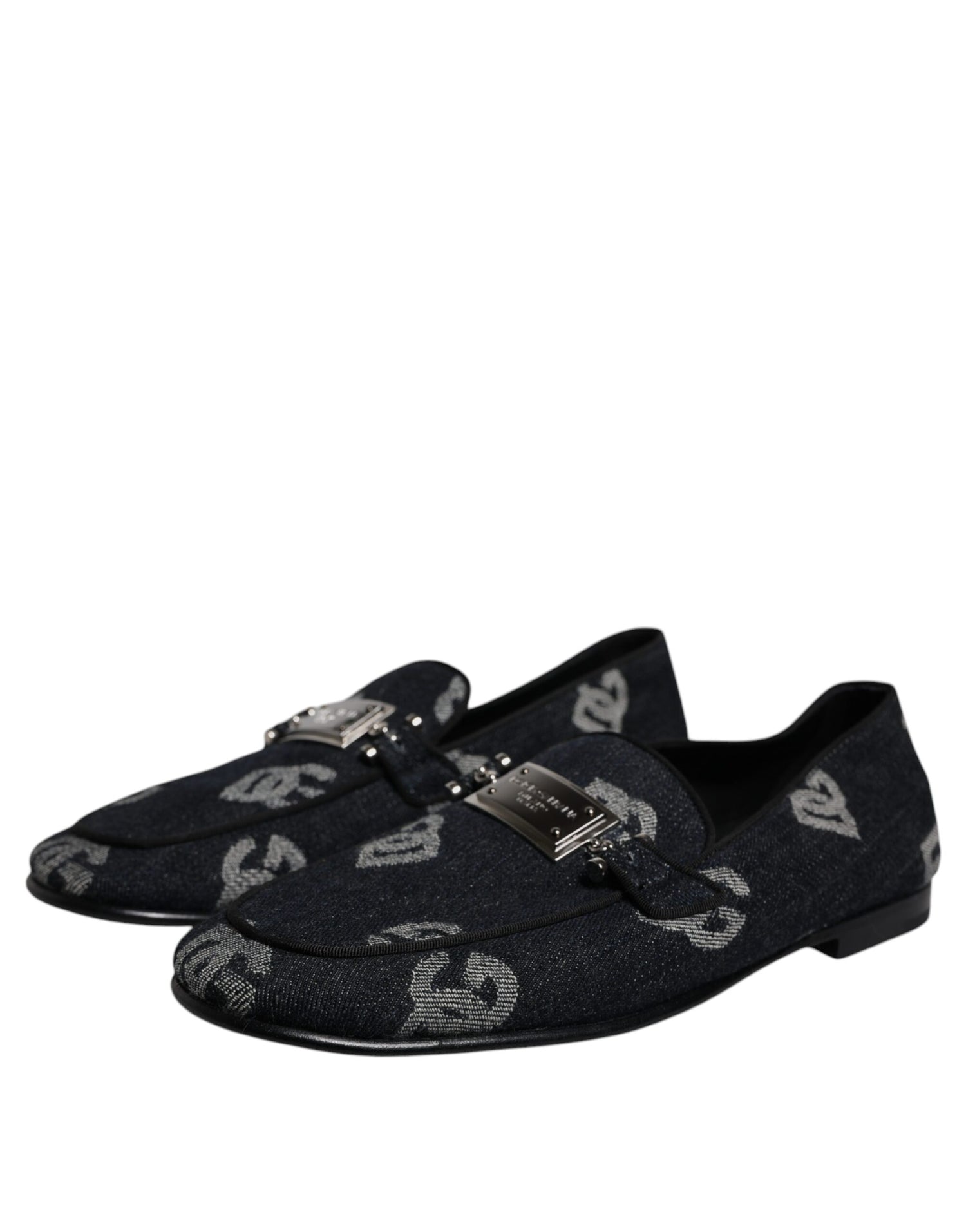 Dolce &amp; Gabbana Black Logo Cotton Loafers Formal Dress Shoes