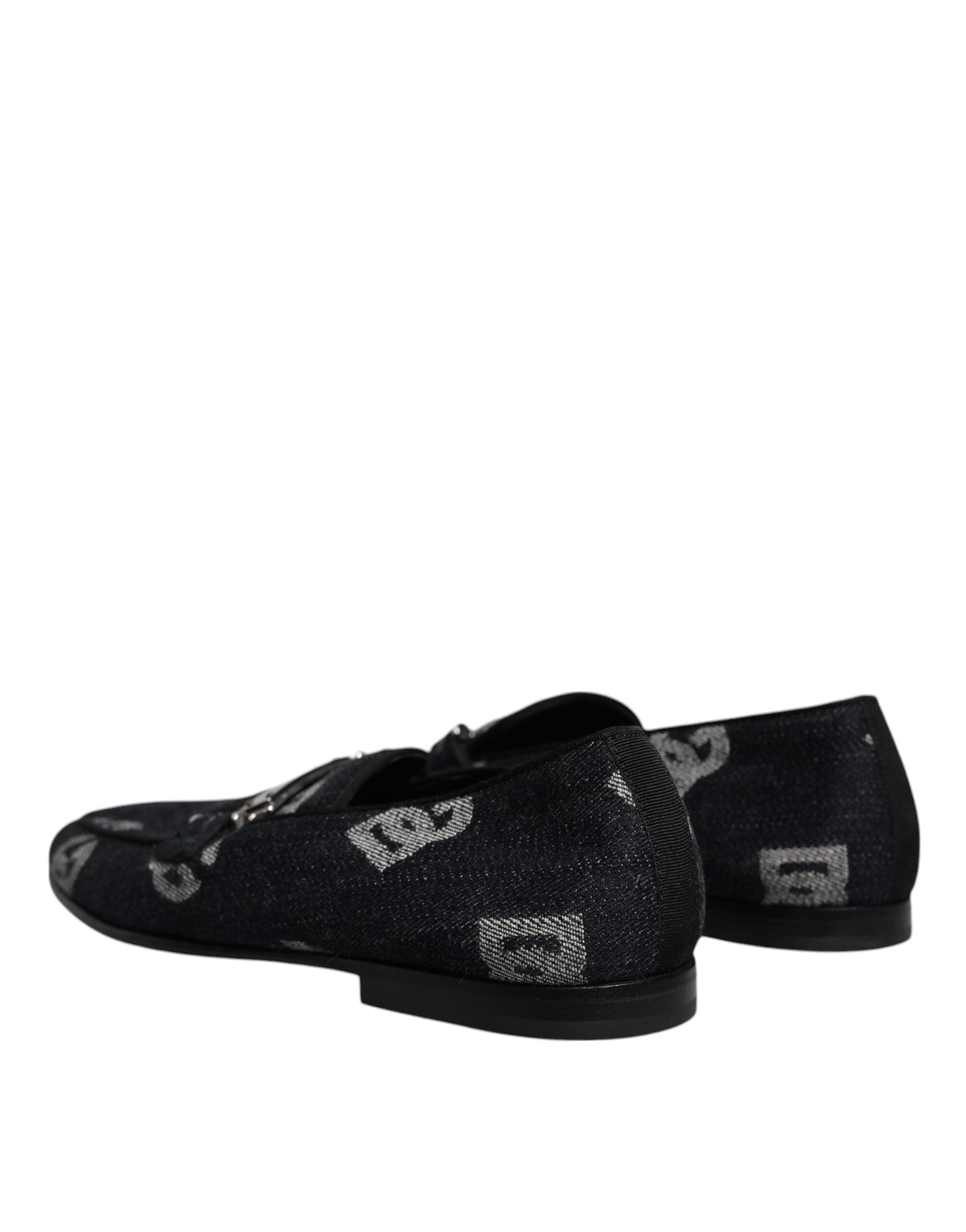 Dolce &amp; Gabbana Black Logo Cotton Loafers Formal Dress Shoes