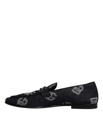 Dolce &amp; Gabbana Black Logo Cotton Loafers Formal Dress Shoes