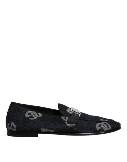 Dolce &amp; Gabbana Black Logo Cotton Loafers Formal Dress Shoes