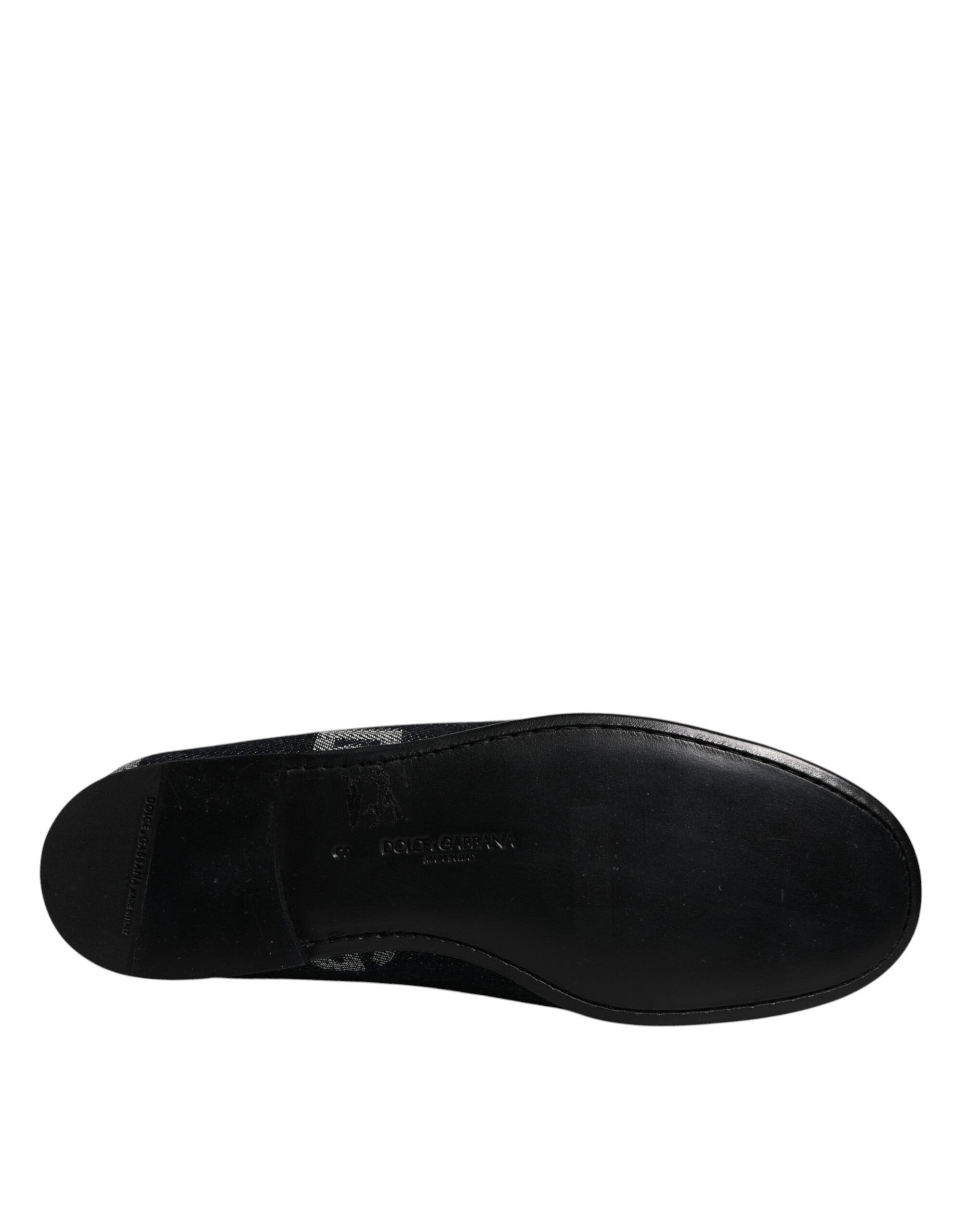 Dolce &amp; Gabbana Black Logo Cotton Loafers Formal Dress Shoes