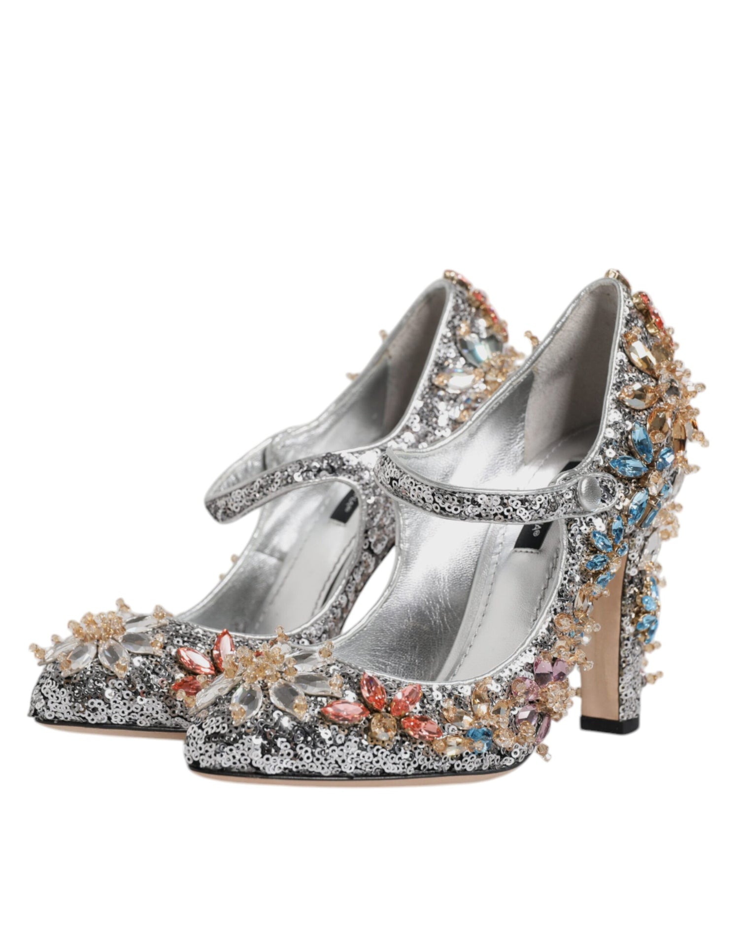 Dolce &amp; Gabbana Silver Sequin Embellished Heels Pumps Shoes