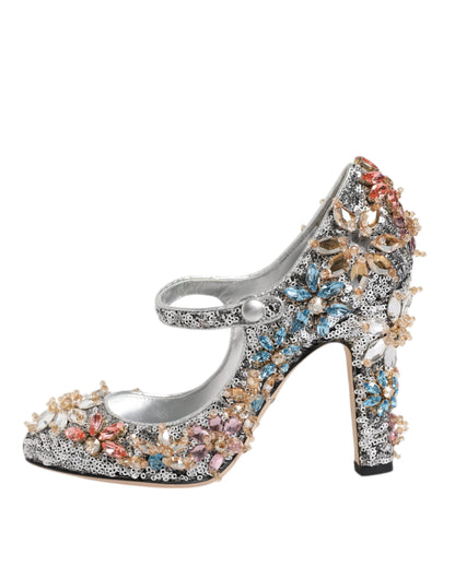 Dolce &amp; Gabbana Silver Sequin Embellished Heels Pumps Shoes