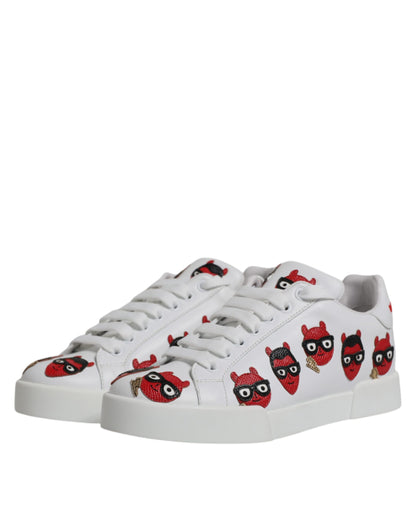 Dolce &amp; Gabbana White Devil Face Portofino Sneakers Shoes