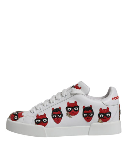 Dolce &amp; Gabbana White Devil Face Portofino Sneakers Shoes