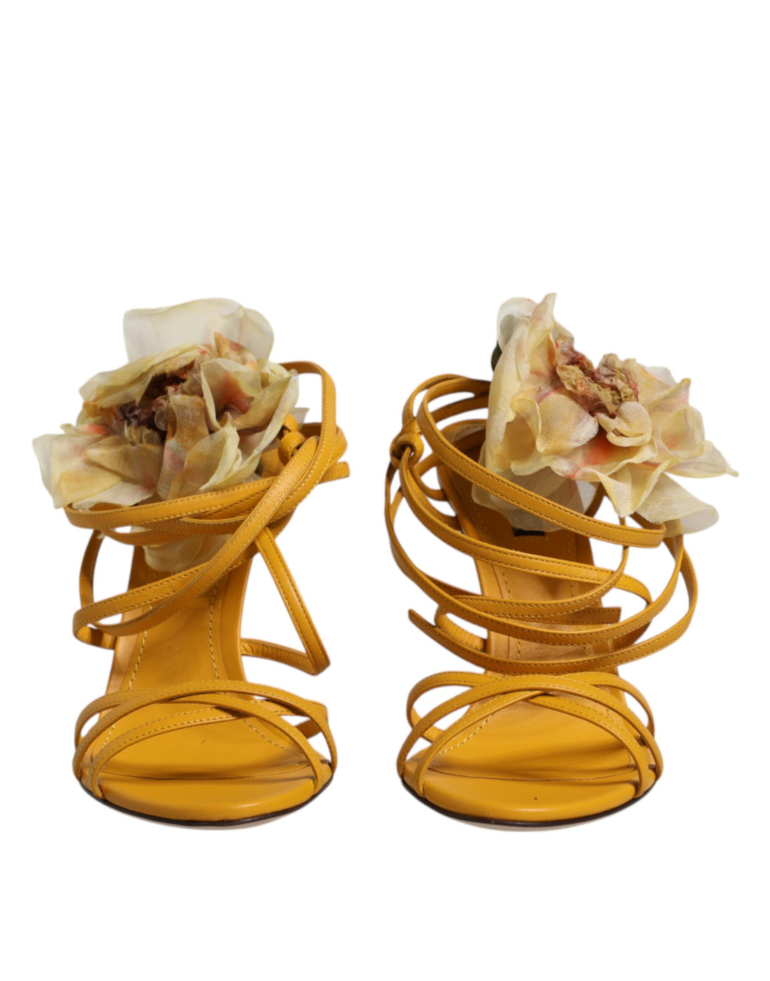 Dolce &amp; Gabbana Orange Flower Applique Keira Sandals Shoes