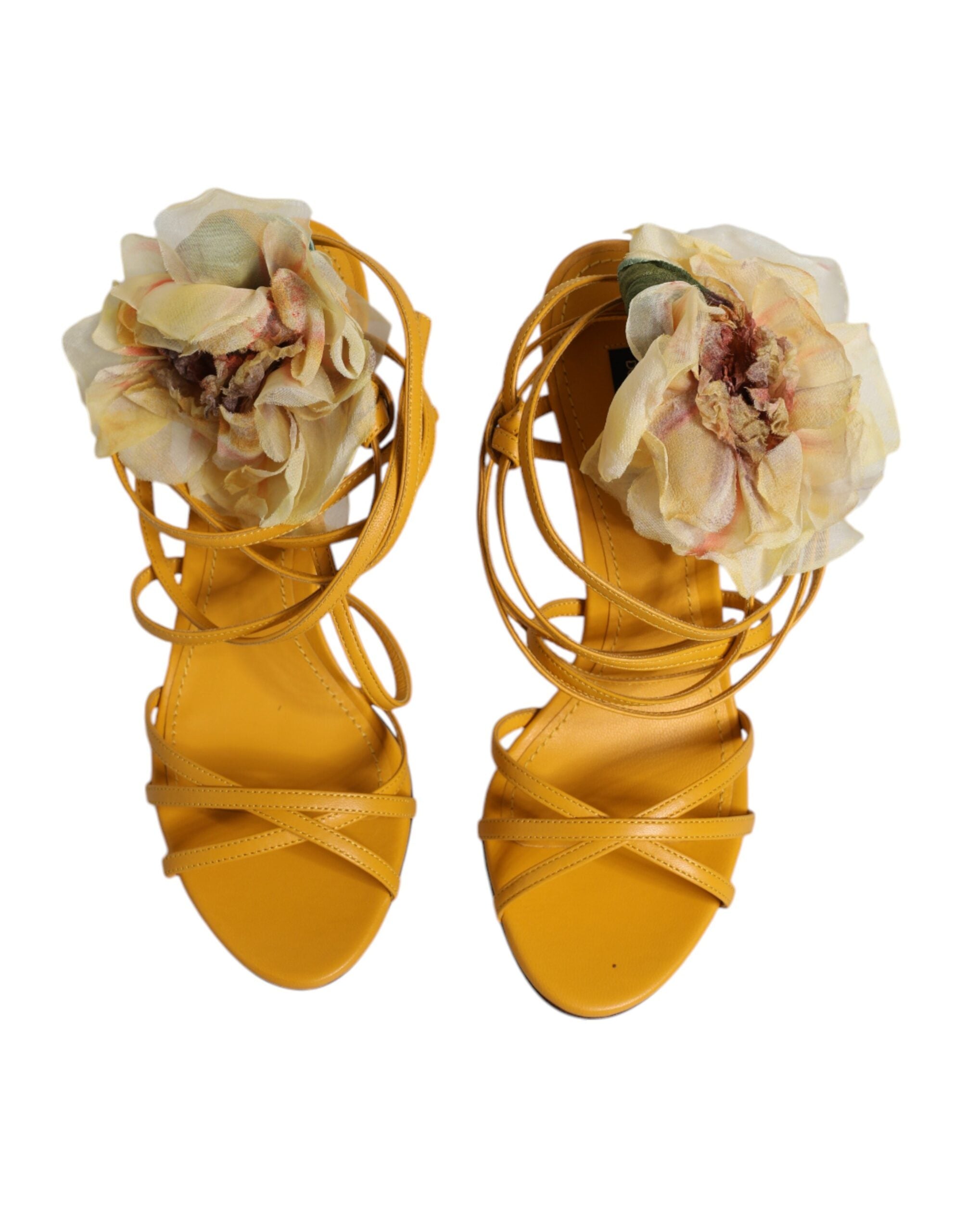 Dolce &amp; Gabbana Orange Flower Applique Keira Sandals Shoes