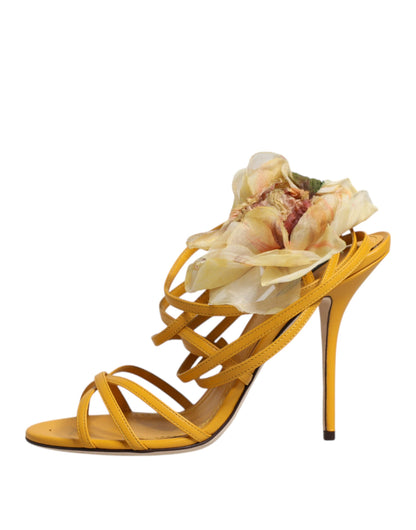 Dolce &amp; Gabbana Orange Flower Applique Keira Sandals Shoes