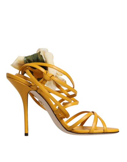 Dolce &amp; Gabbana Orange Flower Applique Keira Sandals Shoes