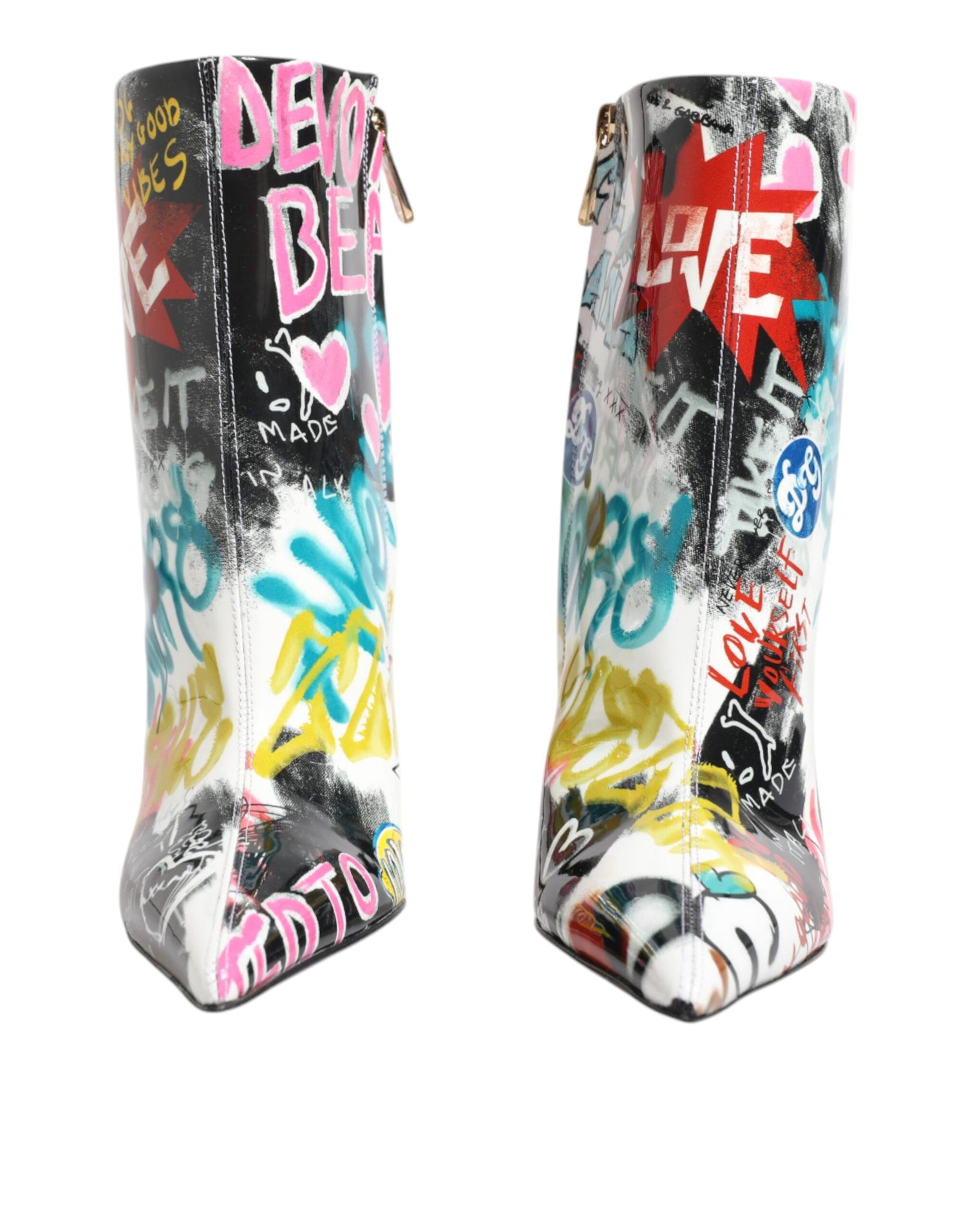 Dolce &amp; Gabbana Multicolor Graffiti Keira Mid Calf Boots Shoes