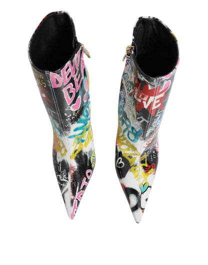 Dolce &amp; Gabbana Multicolor Graffiti Keira Mid Calf Boots Shoes