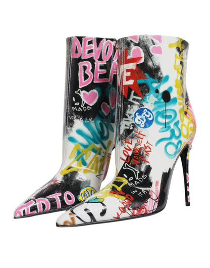 Dolce &amp; Gabbana Multicolor Graffiti Keira Mid Calf Boots Shoes