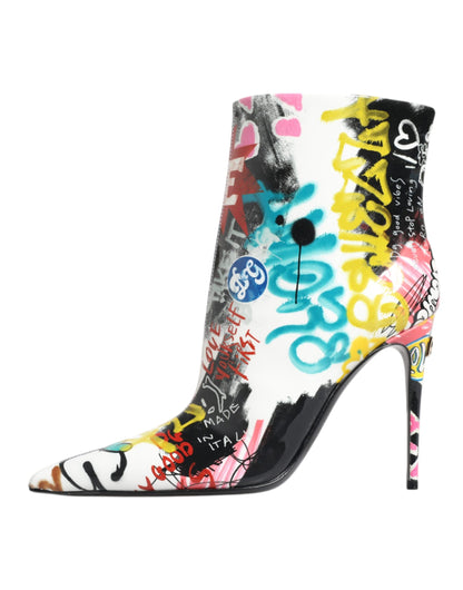 Dolce &amp; Gabbana Multicolor Graffiti Keira Mid Calf Boots Shoes