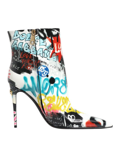 Dolce &amp; Gabbana Multicolor Graffiti Keira Mid Calf Boots Shoes