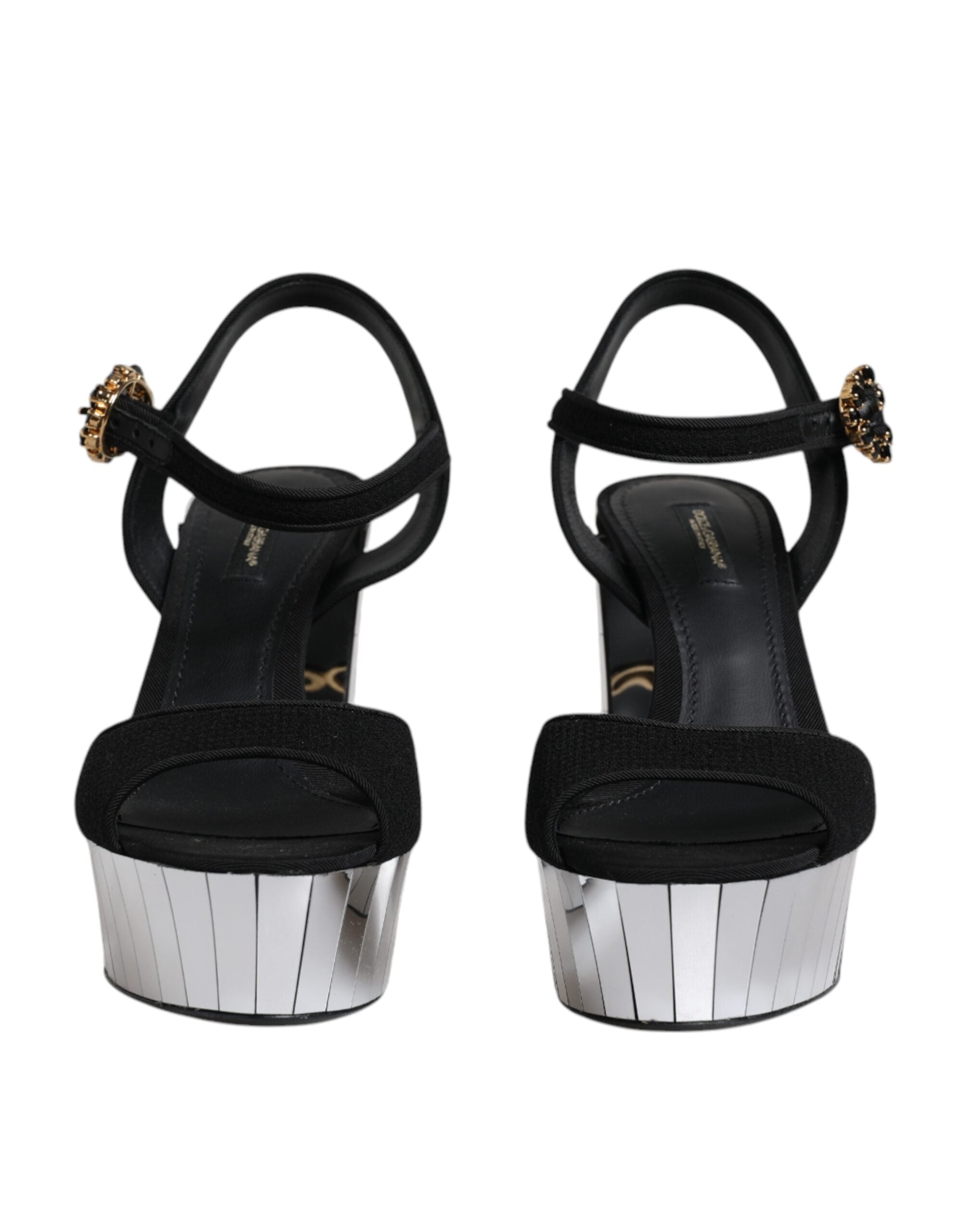 Dolce &amp; Gabbana Black Mirror Heels Platform Sandals Shoes