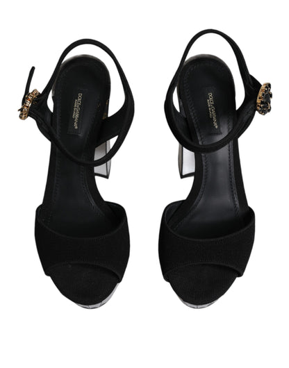 Dolce &amp; Gabbana Black Mirror Heels Platform Sandals Shoes