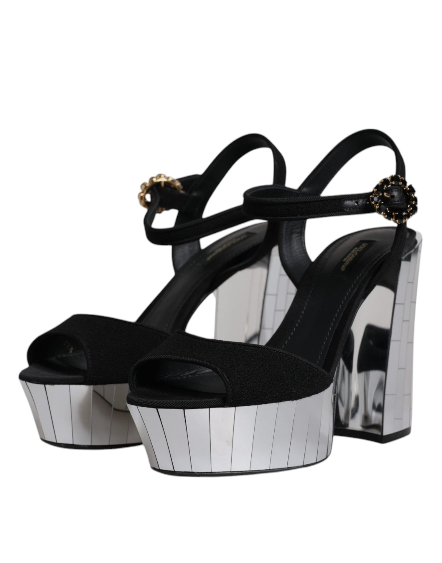 Dolce &amp; Gabbana Black Mirror Heels Platform Sandals Shoes